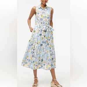 J.Crew size 10 collared midi dress in white brilliant ocean